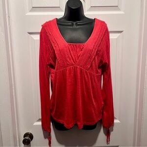 3/25$💥 Wesc blouse orange long sleeve v neck Women Large boho summer